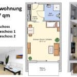Der Grundriss einer Einzimmerwohnung mit 47 qm in der Seniorenwohnanlage Dornröschen