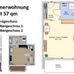 Der Grundriss einer Einzimmerwohnung mit 57 qm in der Seniorenwohnanlage Dornröschen