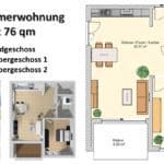 Der Grundriss einer Zweizimmerwohnung mit 76 qm in der Seniorenwohnanlage Dornröschen